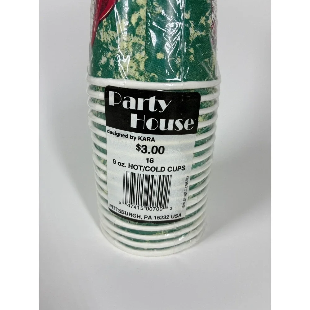 Vintage 90s Party House Santa Paper Cups 16 Count 9oz Green Marble 1993 KARA